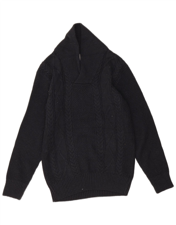Zara Suéter masculino com gola xale e acrílico preto médio