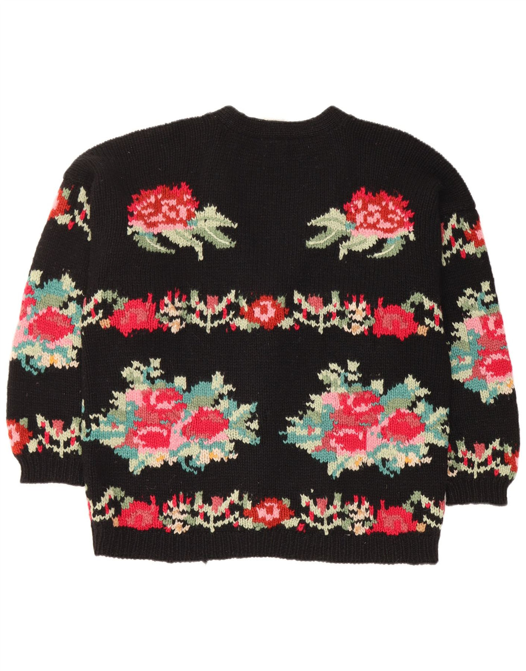 Suéter cardigã feminino grande Stefanel Reino Unido 16 grande preto floral