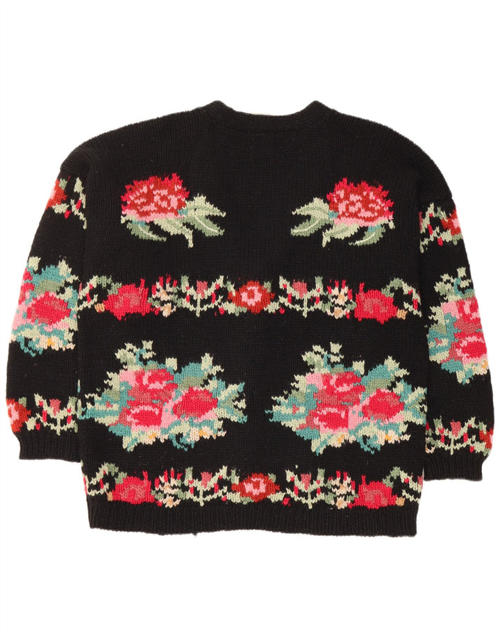 Suéter cardigã feminino grande Stefanel Reino Unido 16 grande preto floral