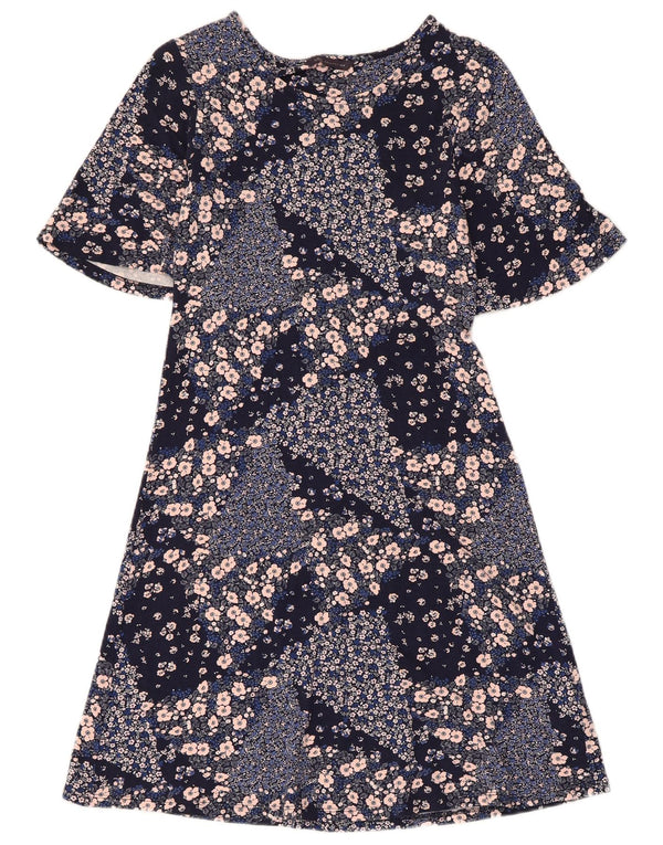 Vestido feminino Marks & Spencer A-Line Reino Unido 8 pequeno azul marinho floral viscose