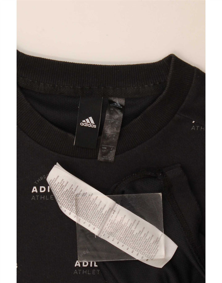 Adidas Mens Graphic Moletom Jumper Pequeno Algodão Preto