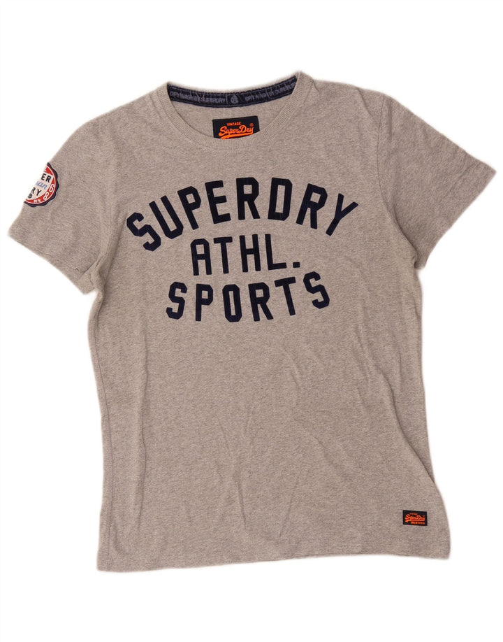 Camiseta gráfica masculina Superdry Top cinza médio algodão