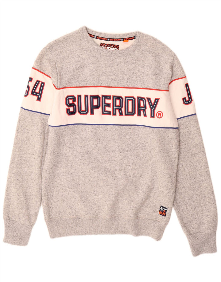 SUPERDRY moletom gráfico masculino jumper grande cinza colorblock algodão