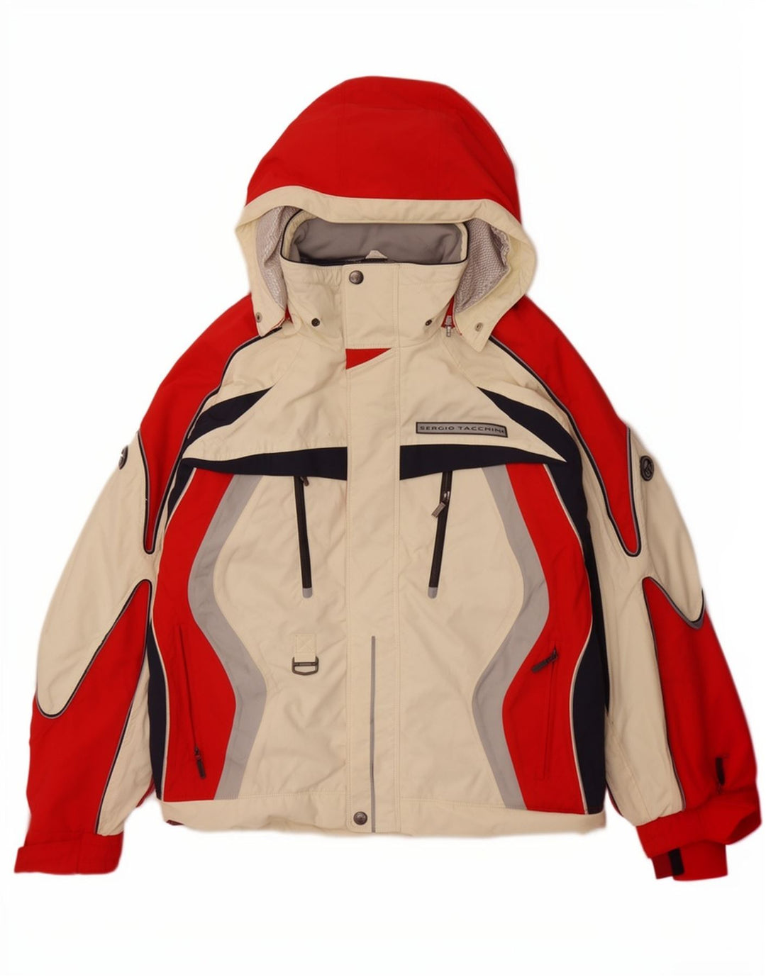 Jaqueta corta-vento masculina com capuz Sergio Tacchini médio branco colorblock