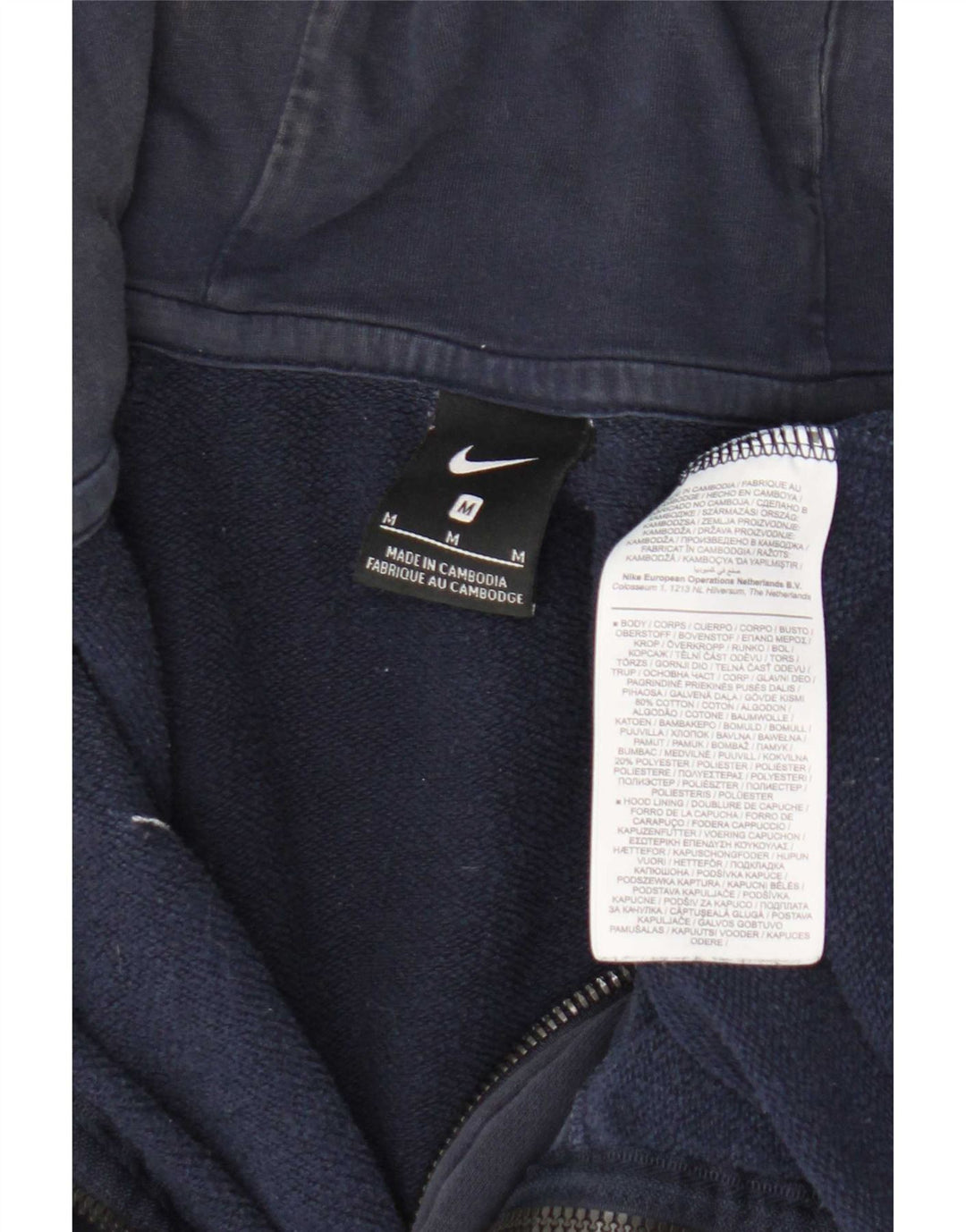 Suéter Nike masculino com capuz e zíper médio azul marinho algodão
