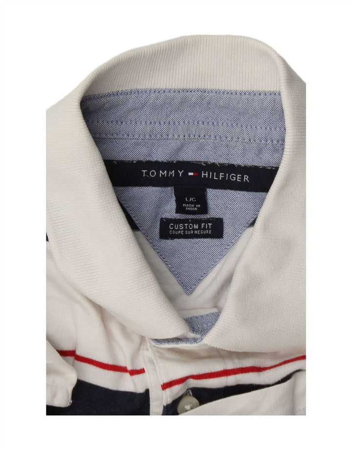 Camisa polo masculina Tommy Hilfiger Custom Fit grande listrada branca