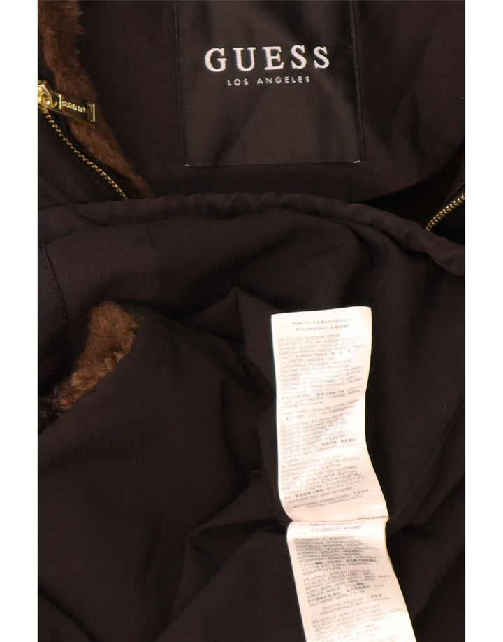 Guess Womens Graphic Hooded Parka Jacket UK 6 XS Poliéster Preto