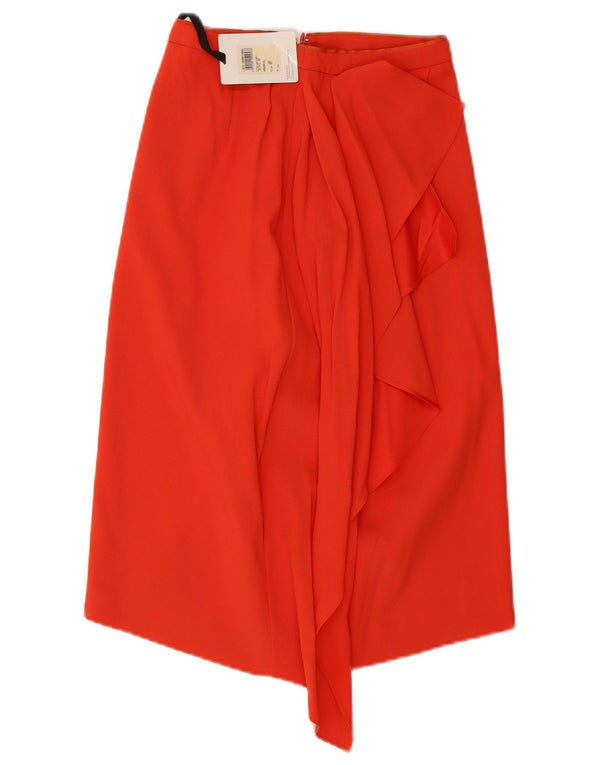 Saia midi assimétrica feminina Reiss Reino Unido 6 XS W24 acetato vermelho
