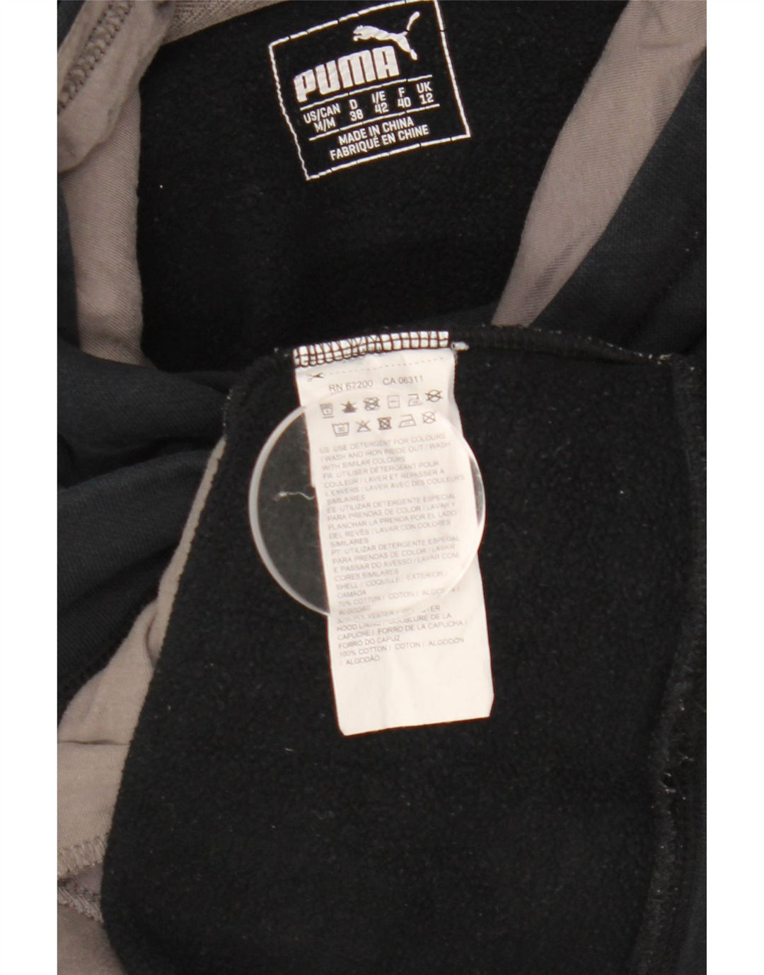 Puma feminino gráfico moletom com capuz UK 12 médio algodão preto