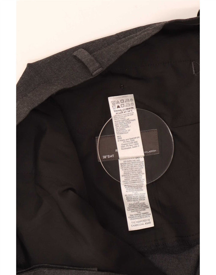 Calça masculina de ajuste regular Marks & Spencer W38 L29 poliéster cinza
