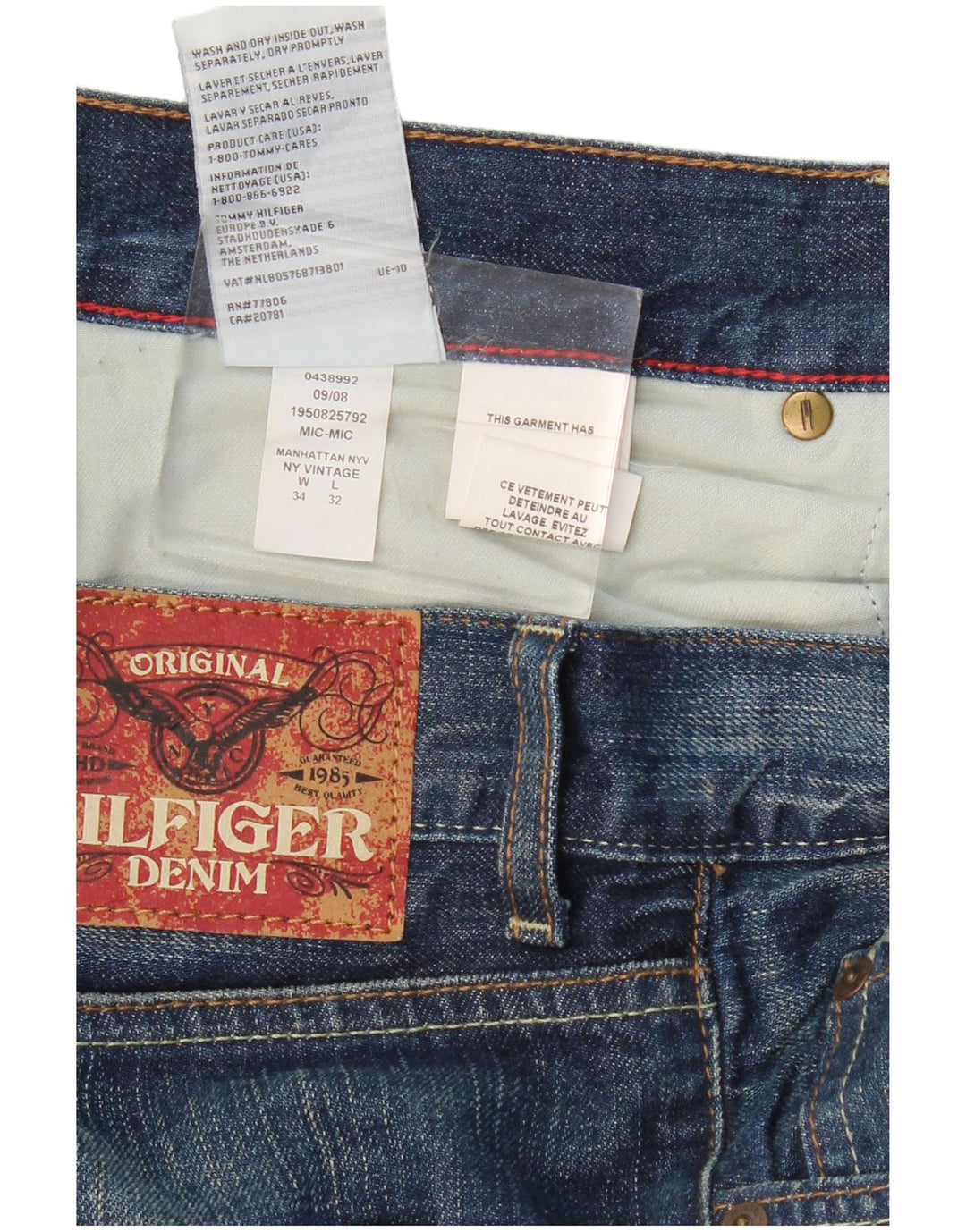 TOMMY HILFIGER Jeans reto masculino W34 L32 algodão azul