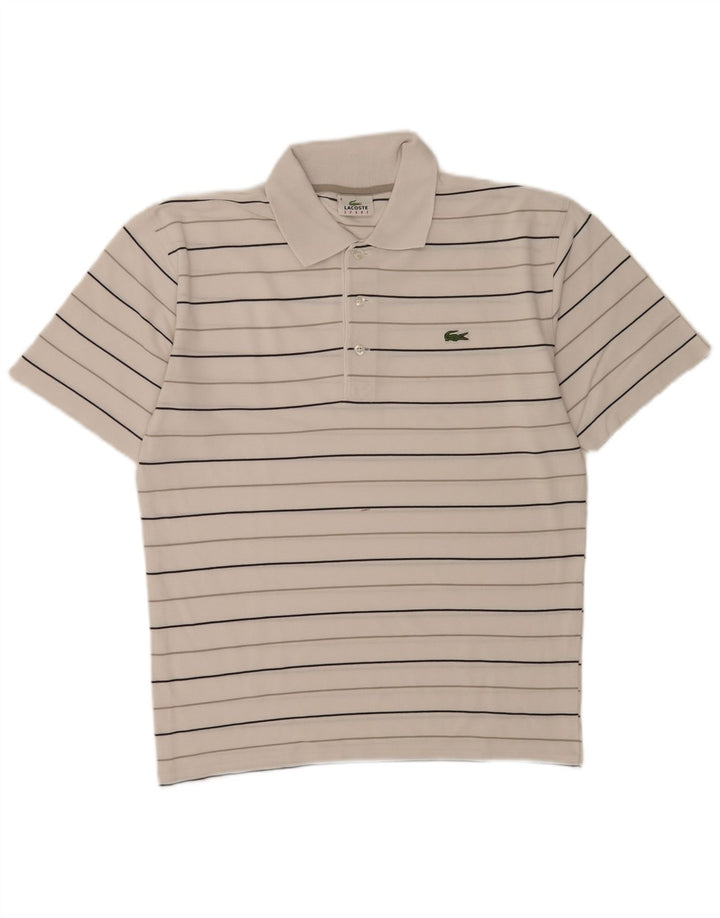 Camisa polo masculina Lacoste tamanho 4 médio branco listrado
