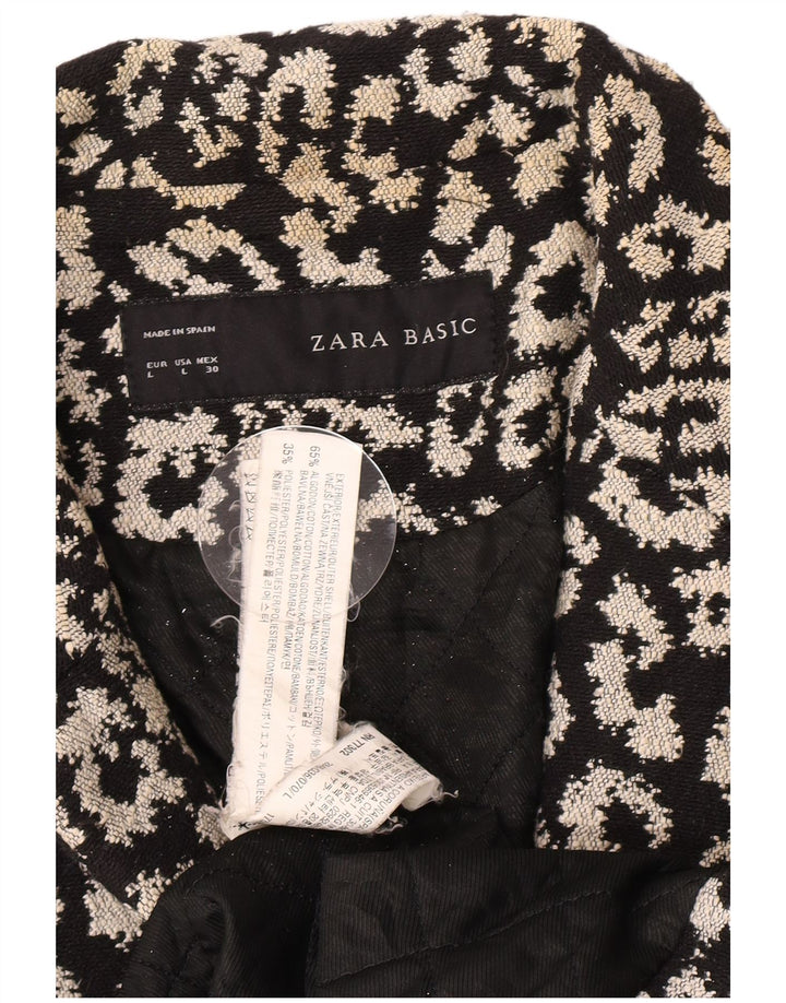 Sobretudo aberto feminino Zara com padrão abstrato Reino Unido 14 grande algodão preto