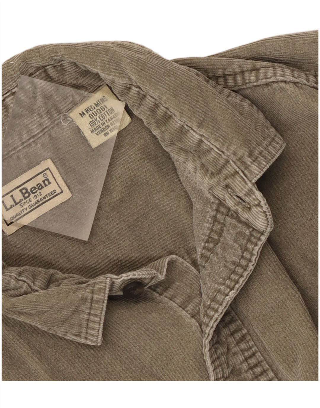 Camisa masculina de veludo L.L.Bean de algodão cáqui médio