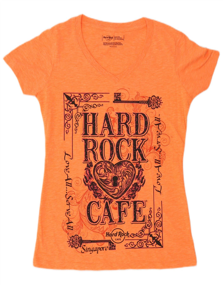 Camiseta feminina HARD ROCK CAFE Singapura com estampa gráfica Reino Unido 14 médio laranja