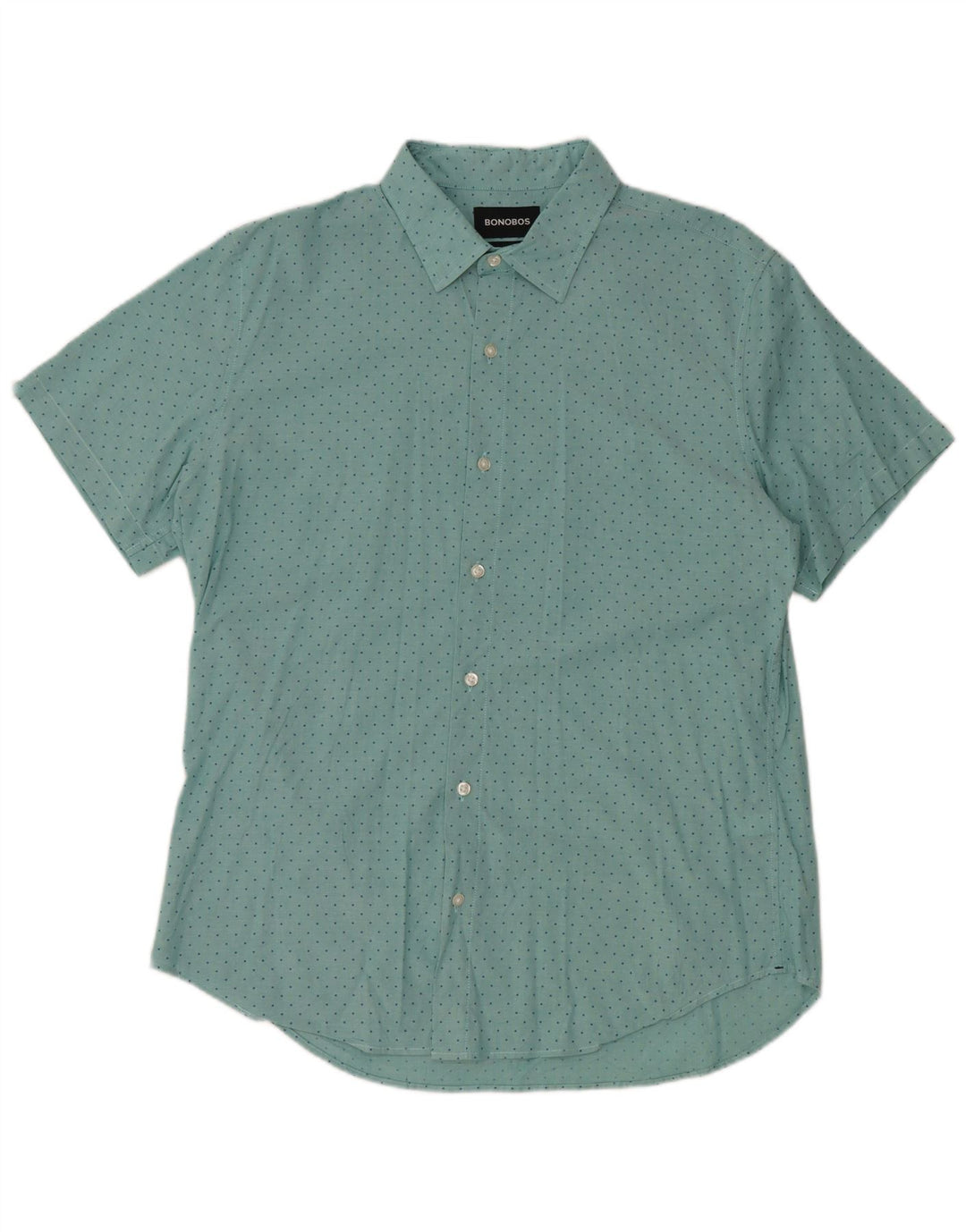 BONOBOS Camisa masculina de manga curta slim fit grande algodão azul com bolinhas
