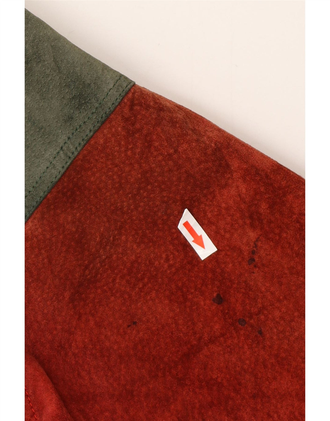 Jaqueta bomber masculina VINTAGE de camurça com ajuste solto Reino Unido 38 bloco colorido vermelho médio