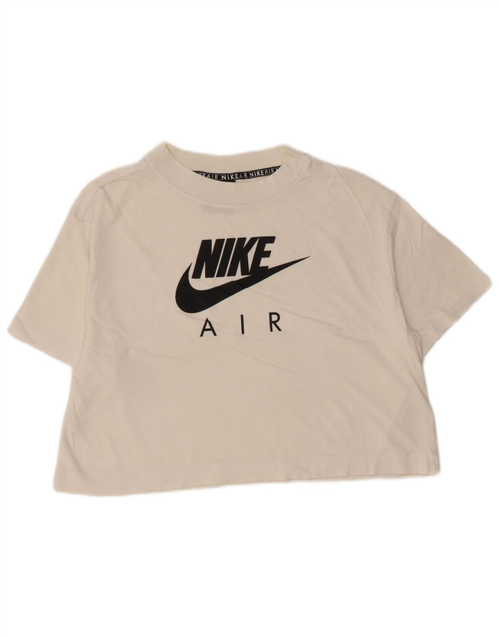 Camiseta feminina Nike Crop Oversized Graphic UK 10 pequena algodão branco
