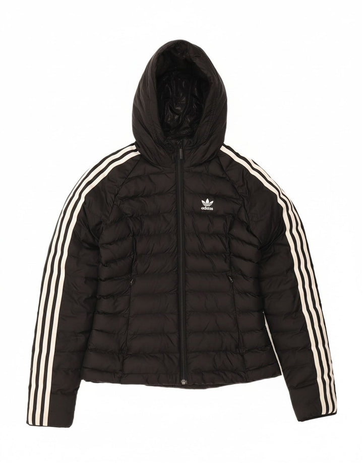 ADIDAS Womens Hooded Jacket UK 8 Small Black Nylon