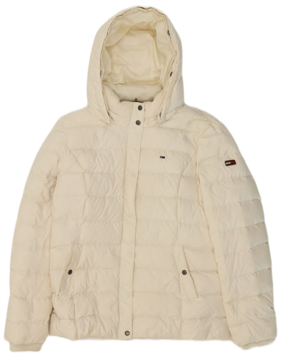 Jaqueta acolchoada com capuz feminina Tommy Hilfiger UK 18 XL poliéster branco