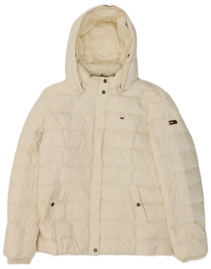 Jaqueta acolchoada com capuz feminina Tommy Hilfiger UK 18 XL poliéster branco