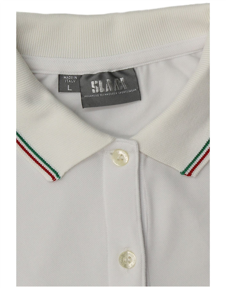 Camisa polo feminina Slam UK 14 grande branco Argyle / diamante poliamida