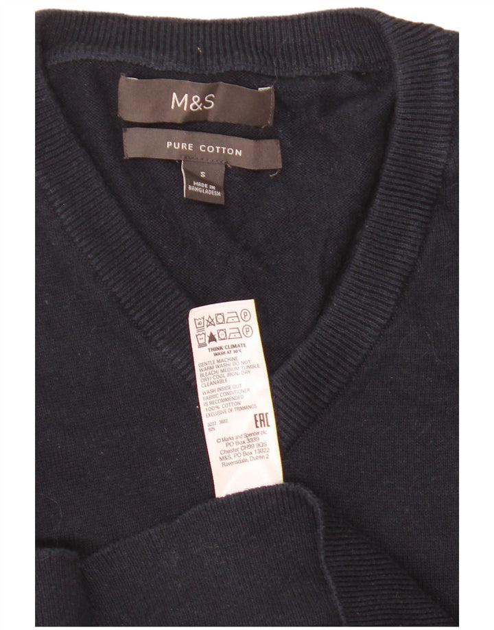 Suéter masculino Marks & Spencer com decote em V pequeno algodão azul marinho