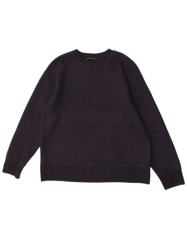 Suéter feminino Zara com gola redonda, Reino Unido 14, médio, azul marinho, viscose