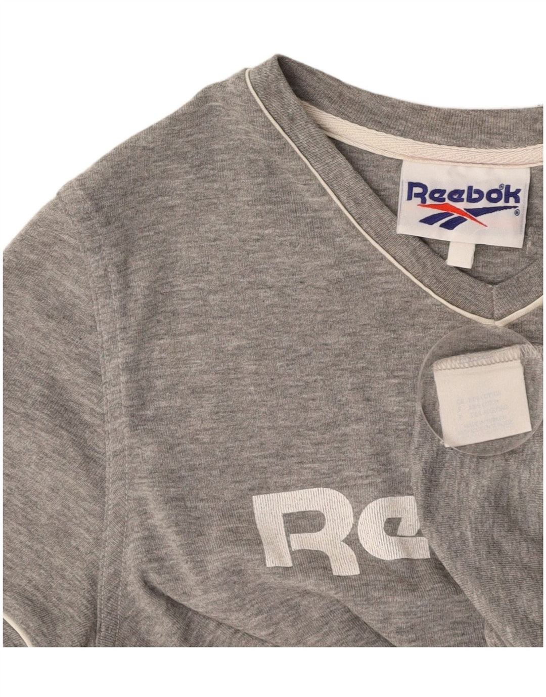 Camiseta feminina REEBOK com estampa gráfica UK 14 algodão cinza médio