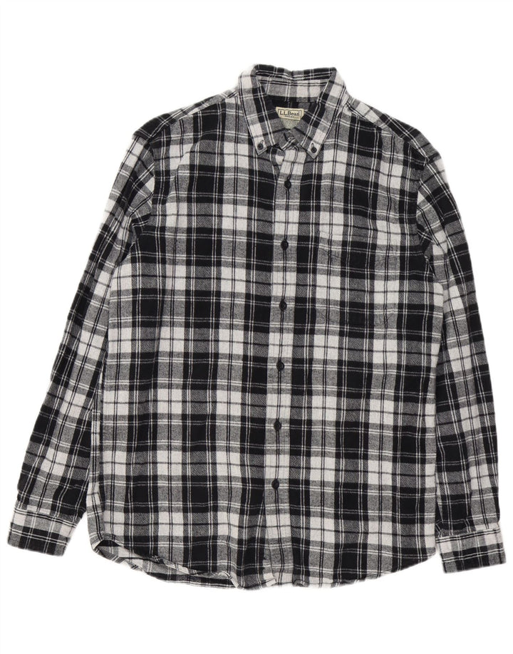 Camisa masculina de flanela levemente justa L.L.Bean algodão xadrez preto médio