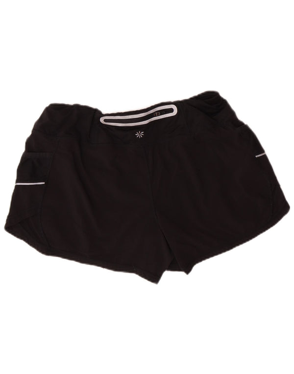 Shorts esportivos femininos ATHLETA UK 12 poliéster preto médio