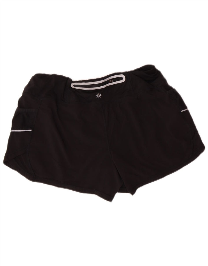 Shorts esportivos femininos ATHLETA UK 12 poliéster preto médio