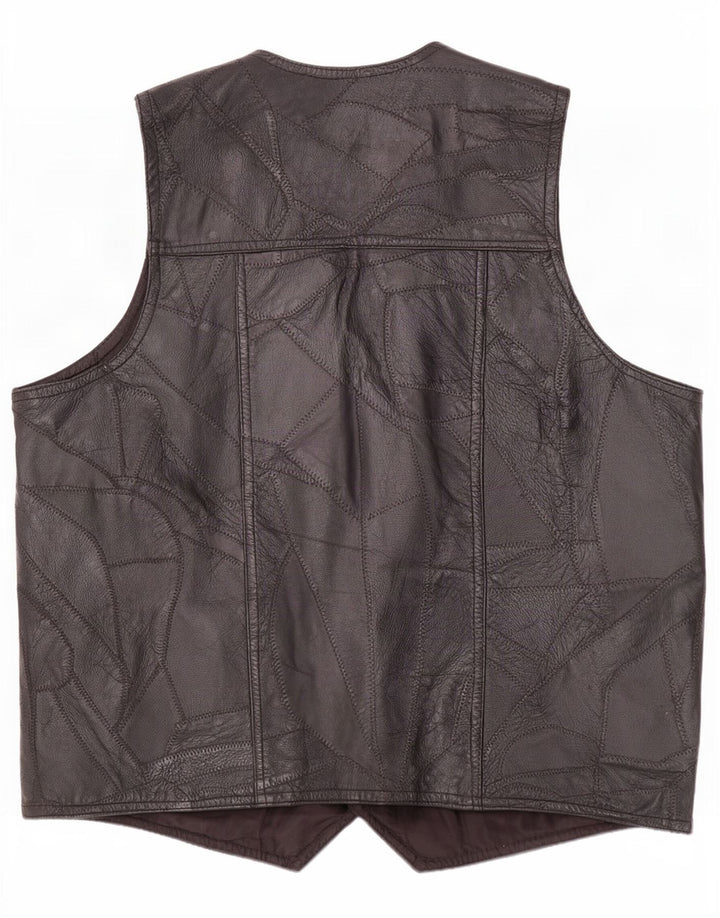 Colete de couro masculino vintage grande preto