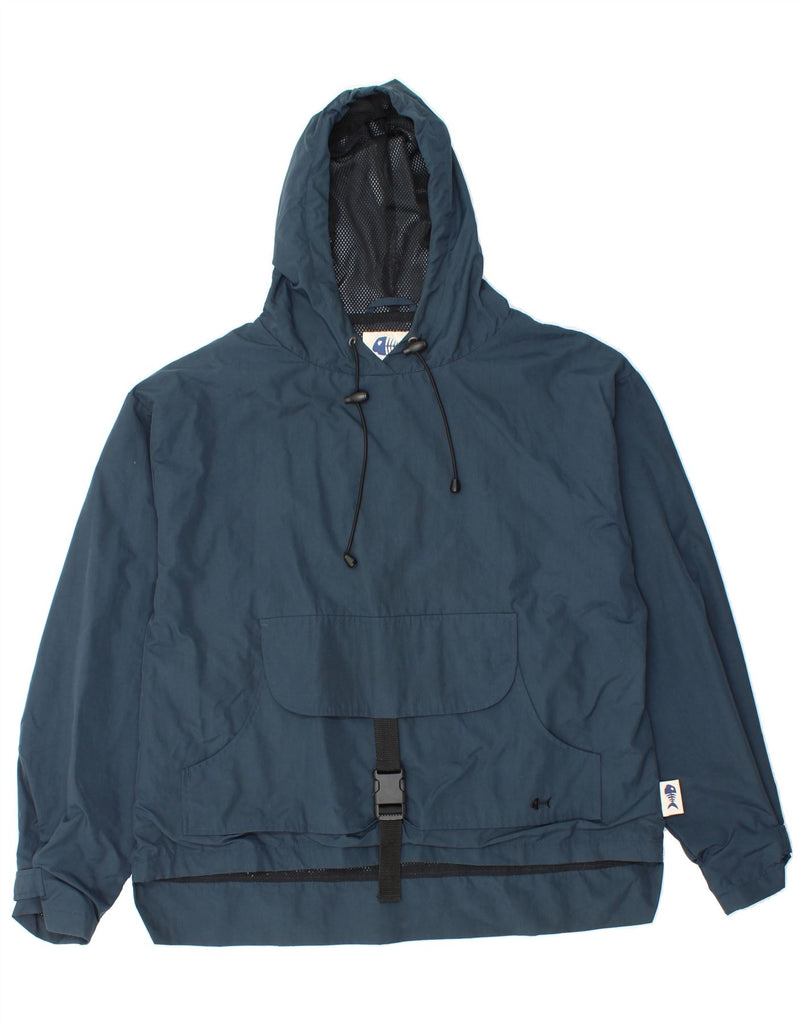 FISHBONE Mens Hooded Pullover Rain Jacket UK 38 Medium Navy Blue Nylon Vintage Fishbone and Second-Hand Fishbone from Messina Hembry 