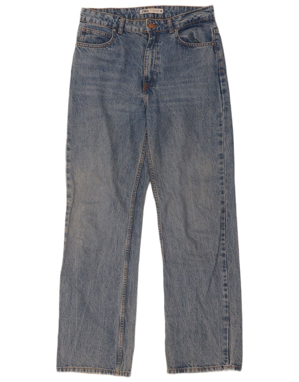 Zara Jeans feminino cintura alta reta EU 38 pequeno W28 L32 algodão azul