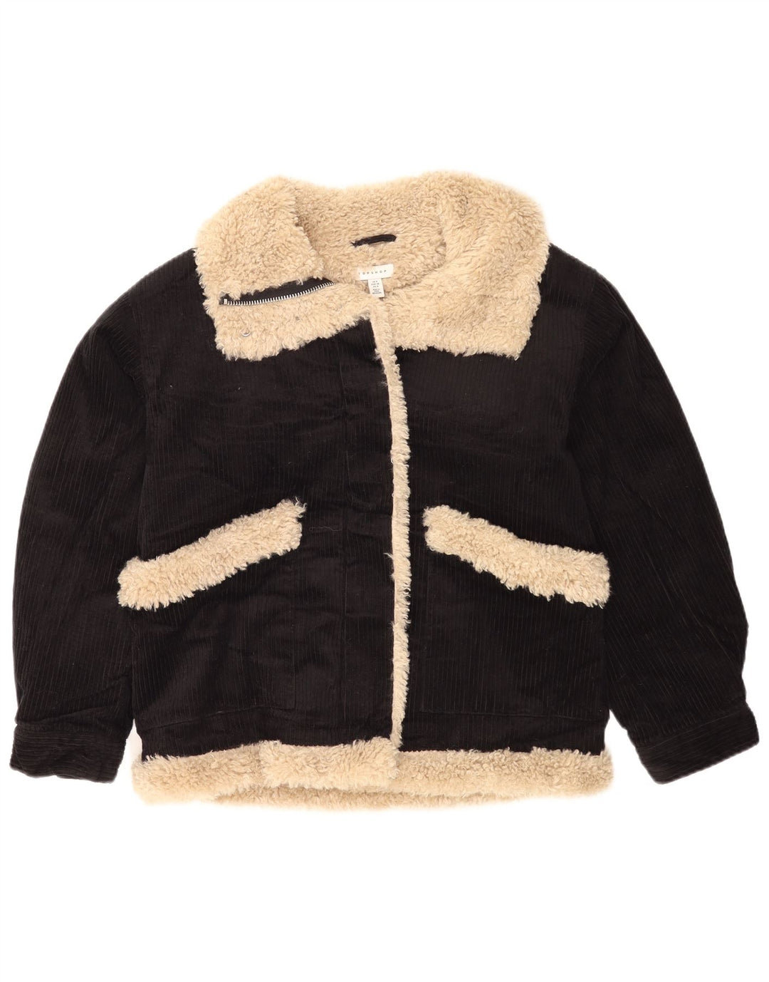 Jaqueta feminina de veludo cotelê Topshop UK 8 pequeno bloco colorido preto
