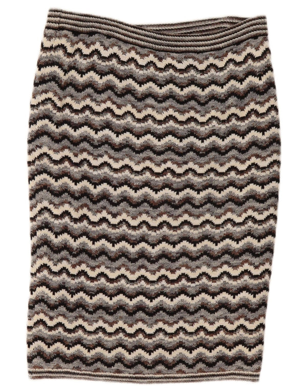 Saia lápis feminina vintage de malha W32 grande cinza Chevron