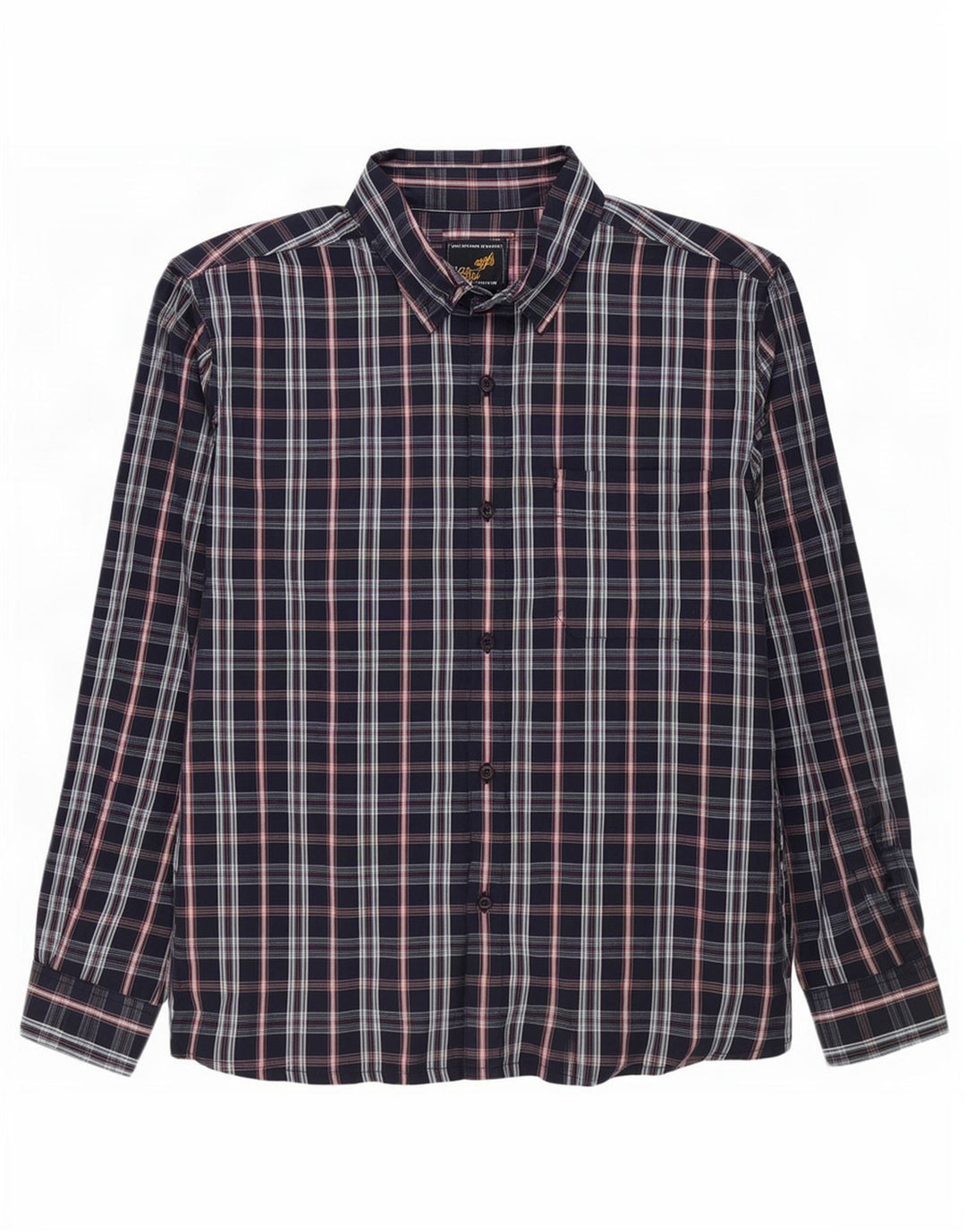 Camisa Wrangler masculina média azul marinho xadrez algodão