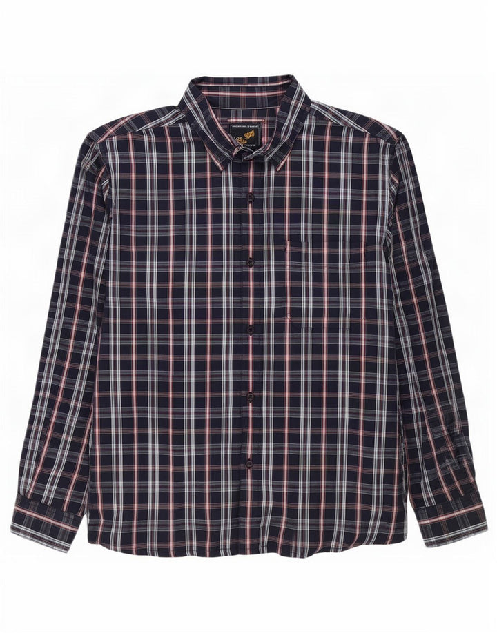 Camisa Wrangler masculina média azul marinho xadrez algodão