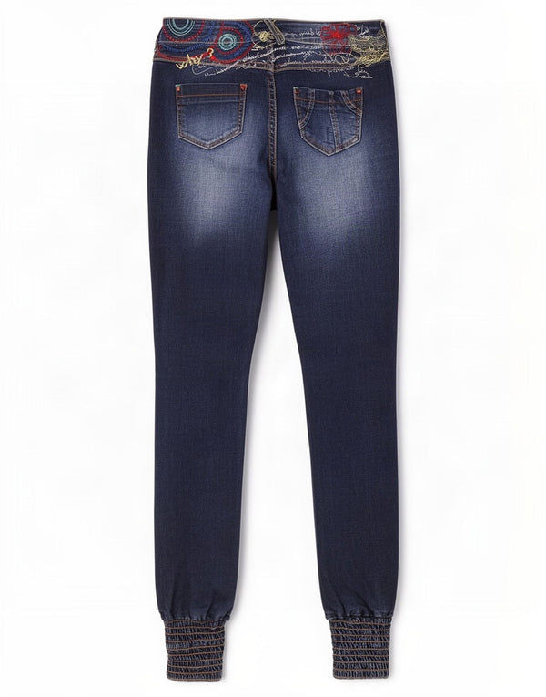 Desigual Jeans Skinny Gráfico Feminino W28 L34 Azul Marinho Geométrico Boêmio