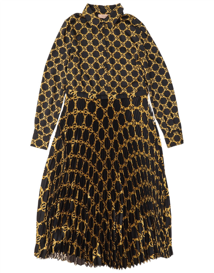 Vestido maxi feminino Twinset com estampa abstrata de manga comprida Reino Unido 14 médio preto