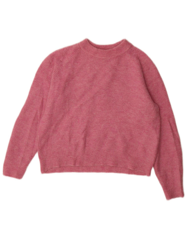 Zara Suéter feminino oversized com gola redonda Reino Unido 10 pequeno rosa nylon