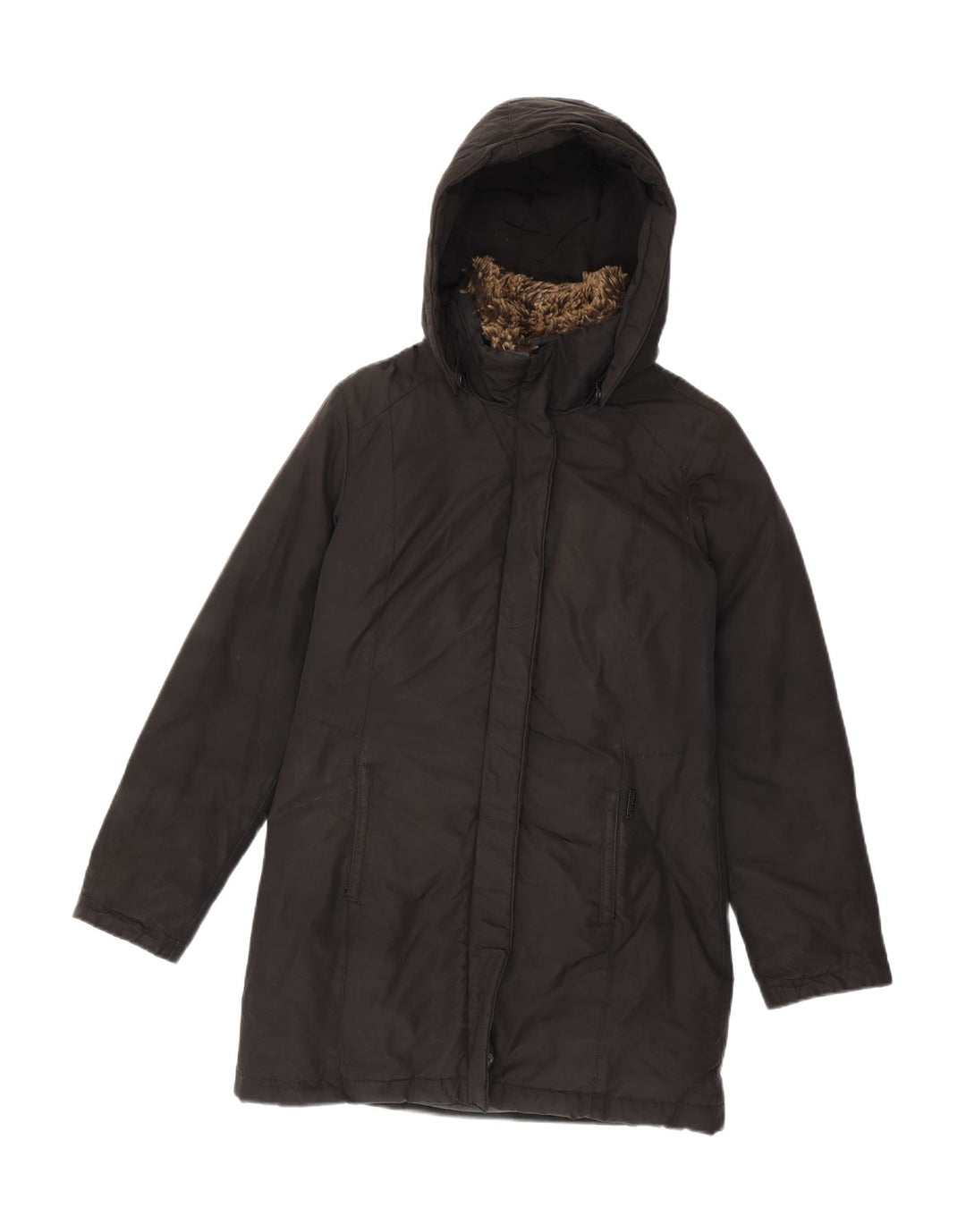 Casaco acolchoado com capuz feminino Woolrich UK 10 poliéster preto pequeno