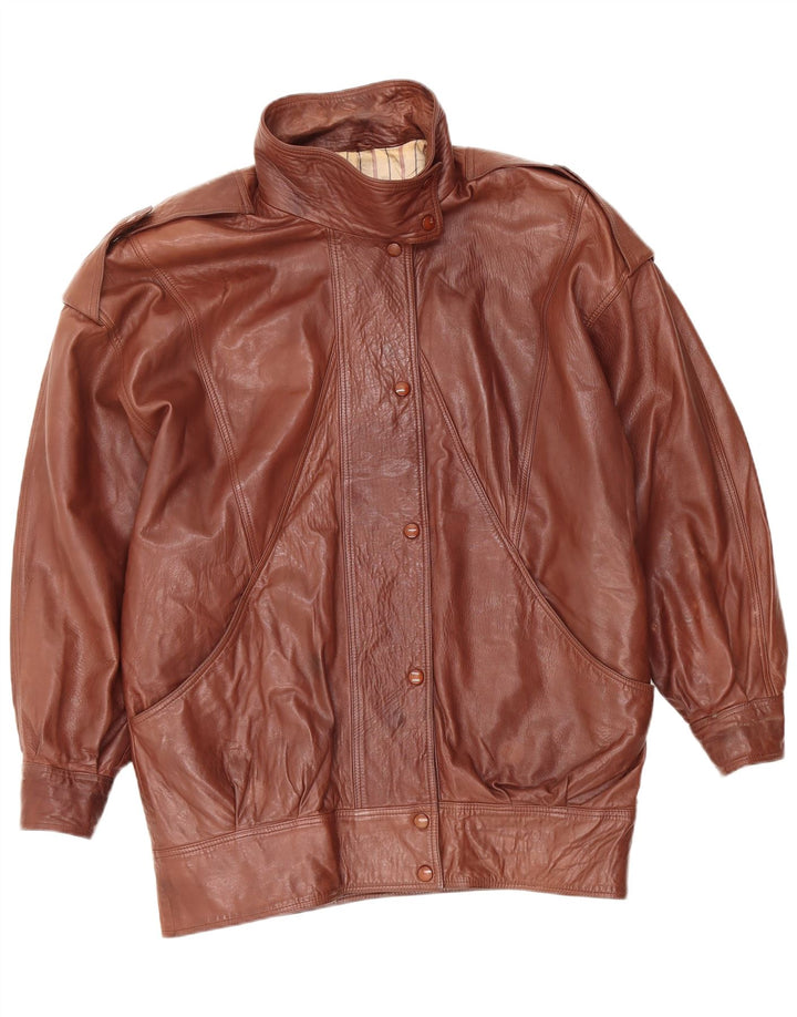 Jaqueta de couro militar vintage feminina UK 18 XL marrom
