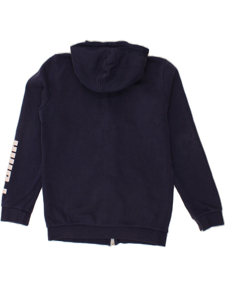PUMA Boys Graphic Zip Hoodie Sweater 13-14 Years Navy Blue Cotton Vintage Puma and Second-Hand Puma from Messina Hembry 