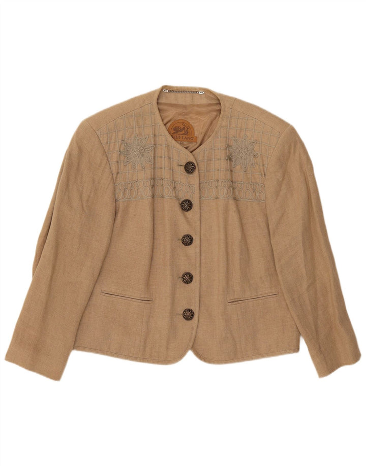 Jaqueta blazer feminina Julius Lang com 5 botões Reino Unido 16 grande linho floral bege