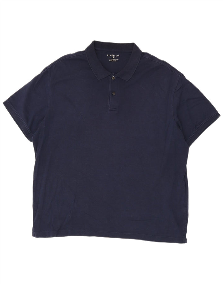 Camisa pólo masculina Van Heusen grande algodão azul marinho