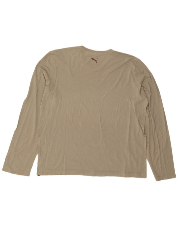 Puma Mens Graphic Top Manga Longa 2XL Algodão Bege