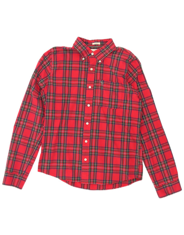 Camisa masculina de flanela muscular Abercrombie & Fitch XL de algodão xadrez vermelho