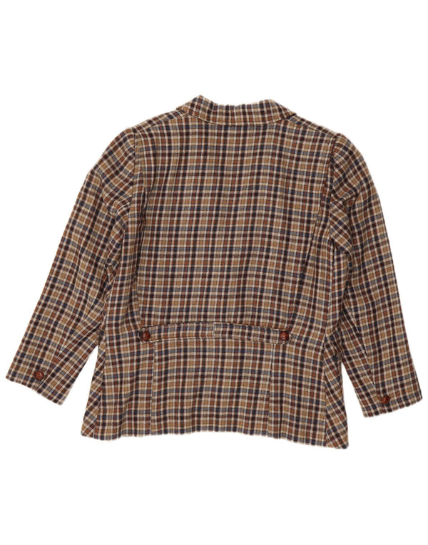Jaqueta blazer vintage feminina com 2 botões Reino Unido 14 xadrez bege médio